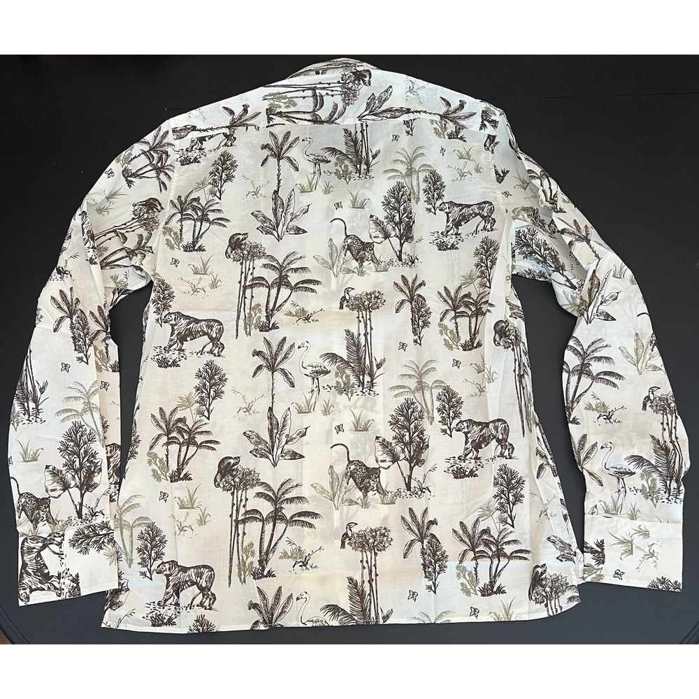 Guglielminotti NWT‎ Dress Shirt Size M White w/ Brown Jungle Print Cotton Long - Picture 2 of 9